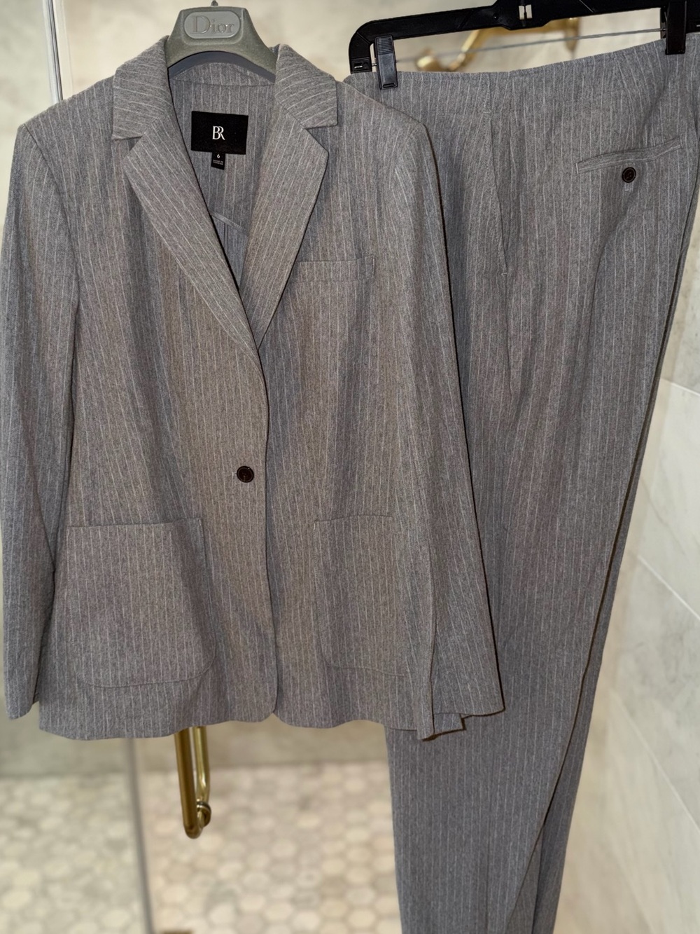 Banana Republic Grey Pinstripe Two-Piece Suit Jacket & Trousers